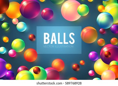 Abstract Flying Spheres Background. Sweet Candy. Colorful Realistic Glossy Balls. Vector illustration