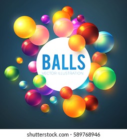 Abstract Flying Spheres Background. Sweet Candy. Colorful Realistic Glossy Balls. Vector illustration