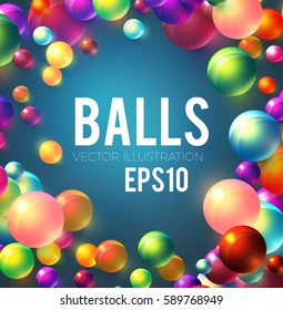 Abstract Flying Spheres Background. Sweet Candy. Colorful Realistic Glossy Balls. Vector illustration