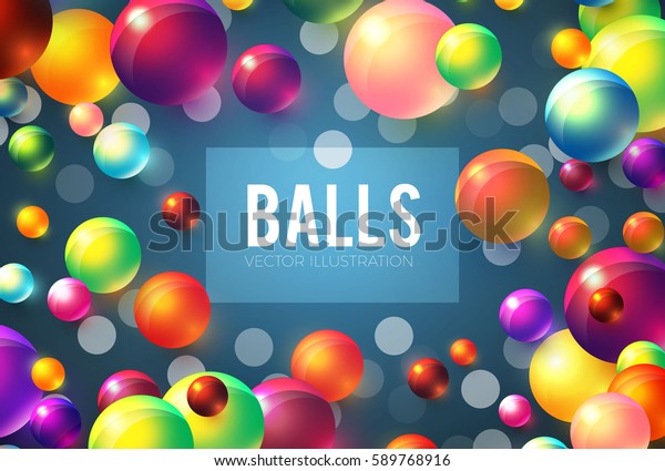 抽象的な空飛ぶ球の背景 甘い飴 カラフルなリアルな光沢ボール ベクターイラスト のベクター画像素材 ロイヤリティフリー