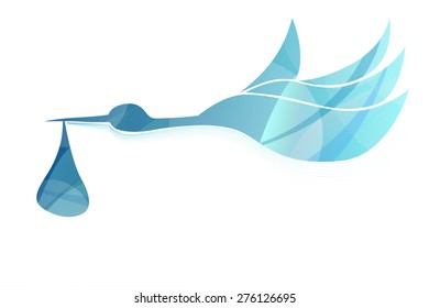 Abstract flying stork brings baby boy blue vector