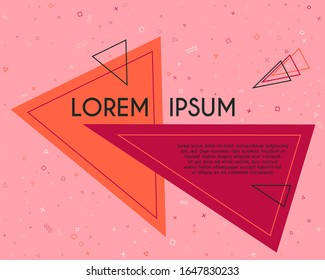 Abstract flying triangles geometric banner vector design. Poster or flyer template with geometric confetti - triangles, circles, squares, cross, zigzag shapes. Banner graphic design with text place.