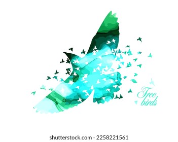 Abstract flying watercolor birds. Vector illustration