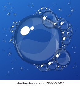 Abstract foam, water bubbles, isolated on blue background