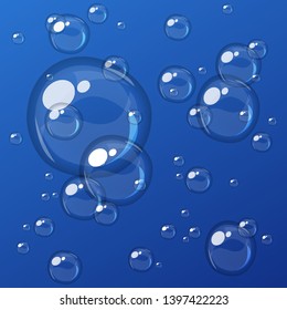 Abstract foam, water bubbles, isolated on blue background
