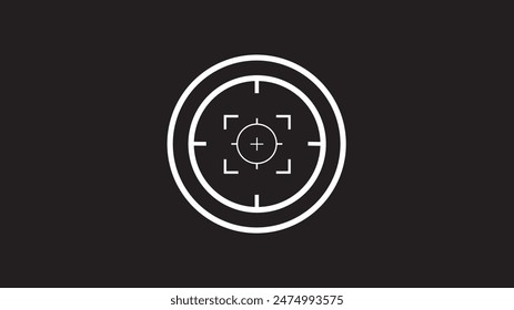 Icono de línea de enfoque Abstractas. Símbolo de lente de enfoque de cámara de contorno aislado sobre fondo negro. Ilustración vectorial. 