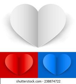 Abstract folded paper heart shape isolated on white background.