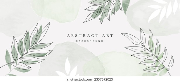 Resumen del vector de fondo de arte folicular. Pintura de línea de pincel de hojas de acuarela de color botánico. Ilustración de diseño para papel de pared, pancarta, impresión, afiche, portada, saludo y tarjeta de invitación.