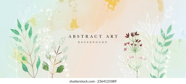 Resumen del vector de fondo de arte folicular. Pincel de pincel de flor dibujado a mano con acuarela botánica. Ilustración de diseño para papel de pared, banner, impresión, afiche, portada, saludo y tarjeta de invitación.