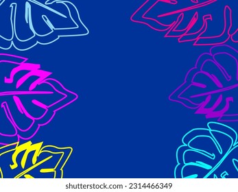 Abstract foliage and botanical background. Green tropical forest wallpaper of monstera leaves, palm fronds, branches with hand drawn pattern. Exotic plant background for banners, prints, etc.
