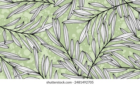 Abstract foliage and botanical background. Green wallpaper with olive branches.