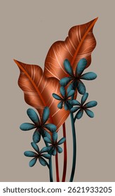Abstract foliage and botanical background. Green tropical forest wallpaper of monstera leaves, palm leaf, branches in hand drawn pattern. Exotic plants background for banner, prints, decor, wall art.