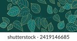 Abstract foliage botanical background vector. Green wallpaper of tropical plants, leaf branches, leaves, line art. Foliage design for banner, prints, decor, wall art, decoration.