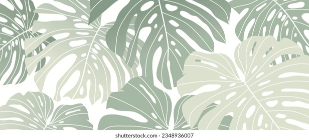 Abstract foliage botanical background vector. Green and white color wallpaper of tropical plants, monstera, leaf branches, leaves. Foliage design for banner, prints, decor, wall art, decoration.