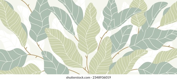 Resumen del vector de fondo botánico follaje. Papel pintado de color claro de plantas tropicales, ramas de hojas, hojas, bosque. Diseño de follaje para banner, impresiones, decoración, arte de pared, decoración.