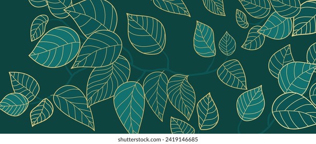 Abstract foliage botanical background vector. Green wallpaper of tropical plants, leaf branches, leaves, line art. Foliage design for banner, prints, decor, wall art, decoration.