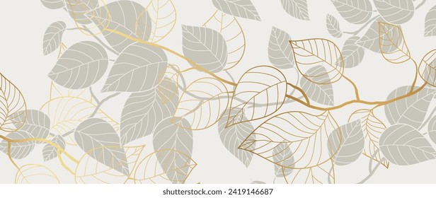 Abstract foliage botanical background vector. Green wallpaper of tropical plants, leaf branches, leaves, line art. Foliage design for banner, prints, decor, wall art, decoration.