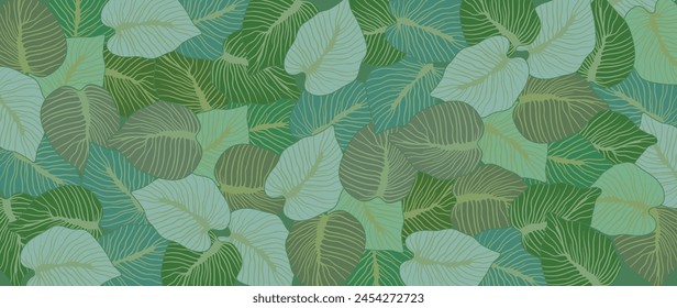 Abstract foliage botanical background vector. Green color wallpaper of tropical plants, leaf branches, leaves. Foliage design for banner, prints, decor, wall art, decoration.