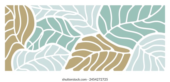 Abstract foliage botanical background vector. Green color wallpaper of tropical plants, leaf branches, leaves. Foliage design for banner, prints, decor, wall art, decoration.