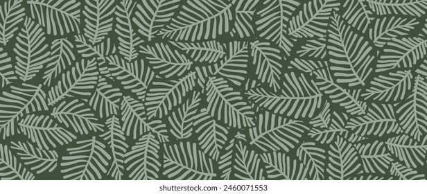 Abstract foliage botanical background vector. Green color wallpaper of tropical plants, leaf branches, leaves. Foliage design for banner, prints, decor, wall art, decoration.