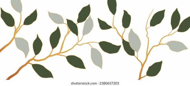 Abstract foliage botanical background. Wallpaper green tropical plants, leaf branches, leaves. Foliage design for banner, prints, decor, wall art, decoration.	