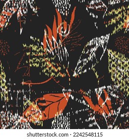 Abstract foliage and botanical seamless pattern design  tropical forest wallpaper of monstera leaves, palm leaf, branches in hand drawn pattern. Exotic plants background for banner,