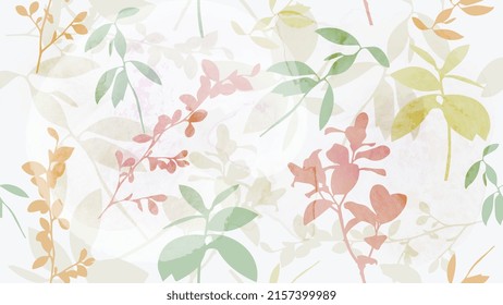 Abstract foliage botanical vector background. Colorful wallpaper of tropical plants, leaf branches, leaf, flowers, forest. Exotic plants in summer jungle for banner, prints, decor, wall art, cover.