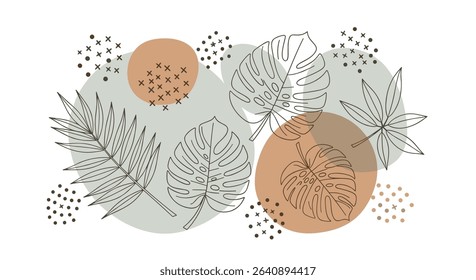 Abstract Foliage Design with Tropical Leaves Circles and Dots Illustration Digital Art