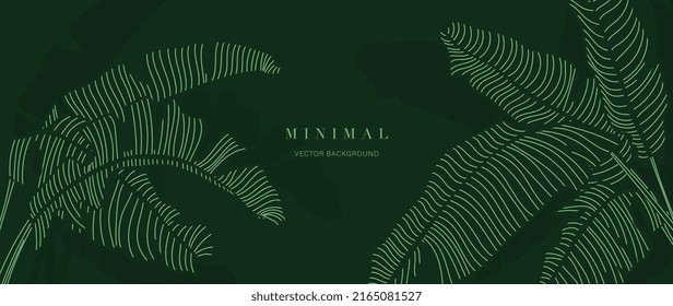 Abstract foliage green background vector. Tropical banana leaf design wallpaper design in line art pattern. Botanical leaves with hand drawn design illustration for print, wall arts, and wallpaper.