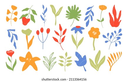Abstract foliage greenery element. Set of branch floral and leaves icon. Vector doodle illustration