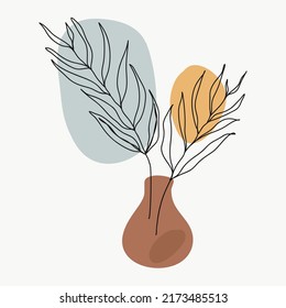 Abstrakter Kunstvektor für die Laubblätter. Einzeln handgezeichnet botanisch mit Erdton organischen Formen. Minimale Blume und Blätter Kunstgrafik Design für Hochzeit, dekorativ, Einladung, Gruß