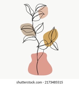 Abstract foliage line art vector. Isolated hand drawn botanical with earth tone organic shapes. Minimal flower and leaves art illustration design for wedding, decorative, invitation, greeting