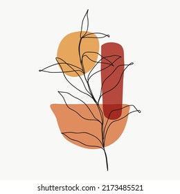 Abstract foliage line art vector. Isolated hand drawn botanical with earth tone organic shapes. Minimal flower and leaves art illustration design for wedding, decorative, invitation, greeting