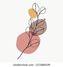Abstract foliage line art vector. Isolated hand drawn botanical with earth tone organic shapes. Minimal flower and leaves art illustration design for wedding, decorative, invitation, greeting