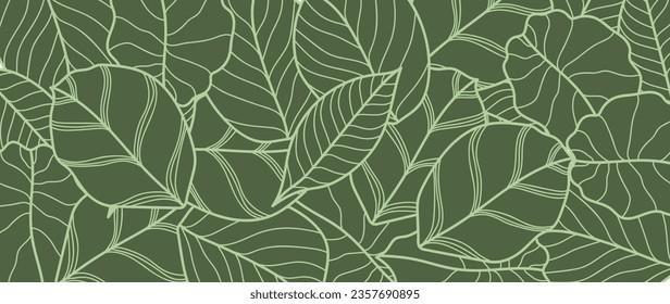 Abstract foliage line art vector background. Leaf wallpaper of tropical leaves, leaf branch, plants in hand drawn pattern. Botanical jungle illustrated for banner, prints, decoration, fabric.