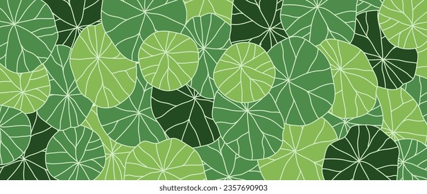 Abstract foliage line art vector background. Leaf wallpaper of tropical leaves, lotus leaf, plants in hand drawn pattern. Botanical jungle illustrated for banner, prints, decoration, fabric.