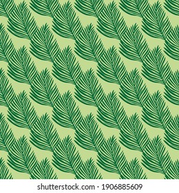 Abstract foliage seamless exotic pattern with simple fern silhouettes ornament. Light background. Vector illustration for seasonal textile prints, fabric, banners, backdrops and wallpapers.