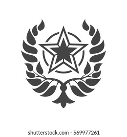 Abstract foliate element with star. Laurel wreath.