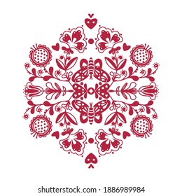 Abstract folk composition with animals, birds and flowers