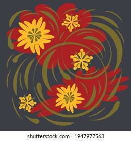 Abstract folk floral art. Flowers print, poster.