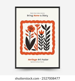 Abstract folk nordic art posters template. Modern trendy minimal style. Hand drawn design for wallpaper, wall decor, print, postcard, cover, template, banner. 