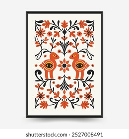 Abstract folk nordic art posters template. Modern trendy minimal style. Hand drawn design for wallpaper, wall decor, print, postcard, cover, template, banner. 