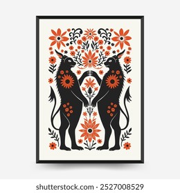 Abstract folk nordic art posters template. Modern trendy minimal style. Hand drawn design for wallpaper, wall decor, print, postcard, cover, template, banner. 