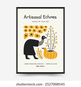 Abstract folk nordic art posters template. Modern trendy minimal style. Hand drawn design for wallpaper, wall decor, print, postcard, cover, template, banner. 