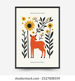 Abstract folk nordic art posters template. Modern trendy minimal style. Hand drawn design for wallpaper, wall decor, print, postcard, cover, template, banner. 