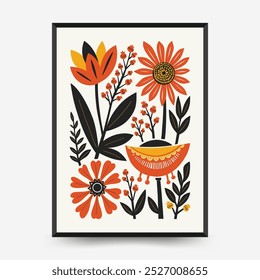 Abstract folk nordic art posters template. Modern trendy minimal style. Hand drawn design for wallpaper, wall decor, print, postcard, cover, template, banner. 