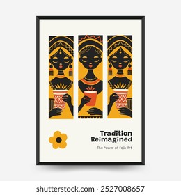 Abstract folk nordic art posters template. Modern trendy minimal style. Hand drawn design for wallpaper, wall decor, print, postcard, cover, template, banner. 