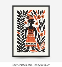 Abstract folk nordic art posters template. Modern trendy minimal style. Hand drawn design for wallpaper, wall decor, print, postcard, cover, template, banner. 