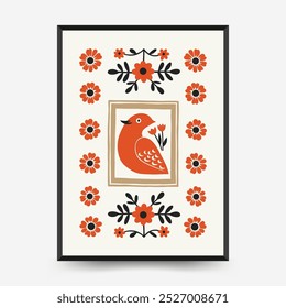 Abstract folk nordic art posters template. Modern trendy minimal style. Hand drawn design for wallpaper, wall decor, print, postcard, cover, template, banner. 
