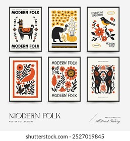 Abstract folk nordic art posters template. Modern trendy minimal style. Hand drawn design for wallpaper, wall decor, print, postcard, cover, template, banner. 